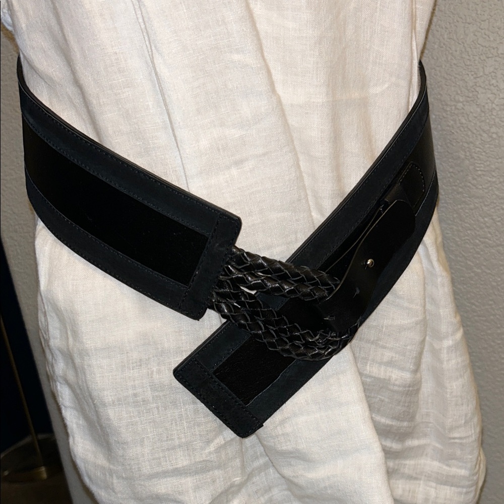 Black Braided Detail Wide Waist Belt